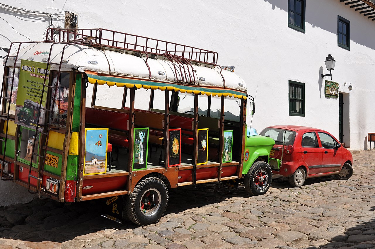 Bus traveling through the Colombian Andes mountains